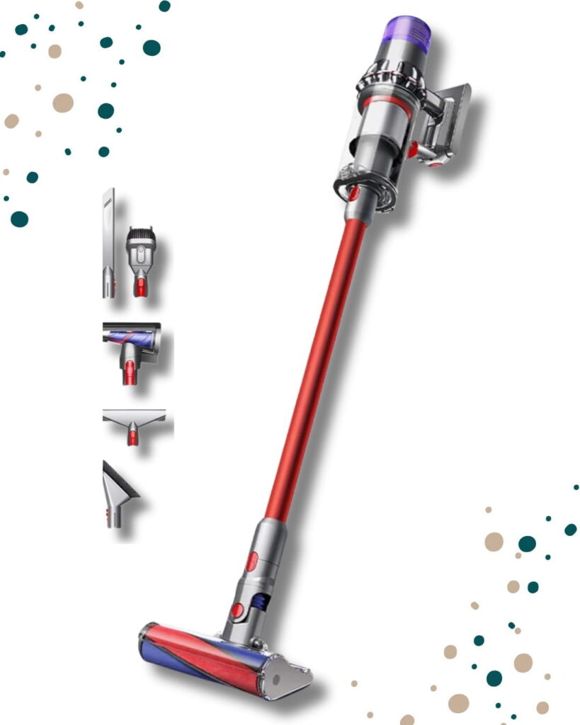 Dyson V11 Fluffy bei Hundehaaren mit Softroller-Bodendüse und weiterem Zubehör für Hartböden.