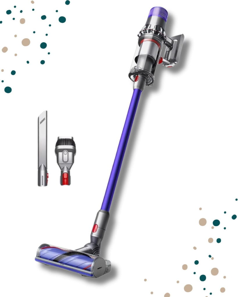 Dyson V11 Advanced mit Elektrobürste, Fugendüse und weiterem Zubehör für Haushalte mit Hunden.