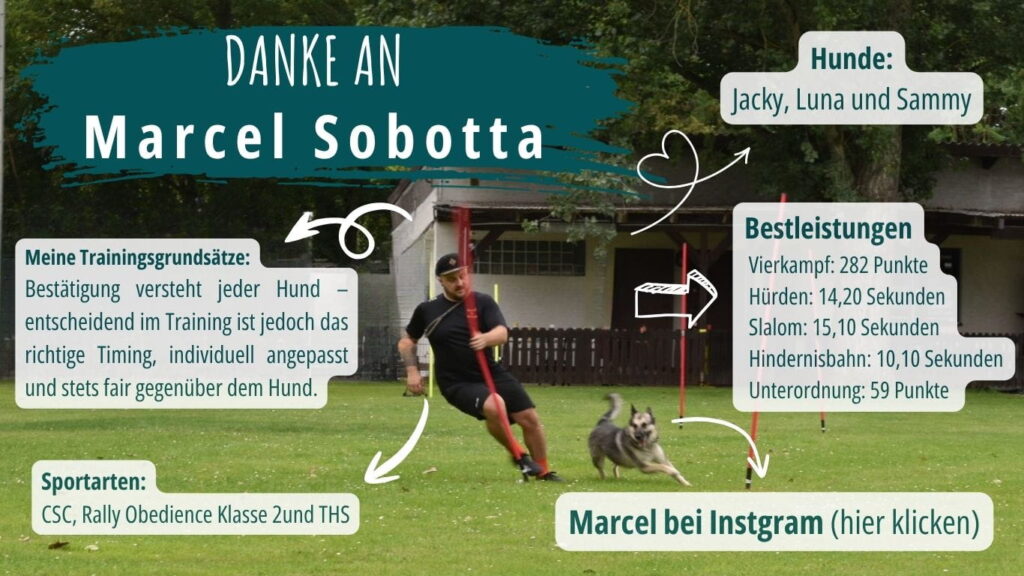 Marcel Sobotta ist aktiver Hundesportler mit Schwerpunkt THS und Rally Obedience. Erfahre mehr über seine Trainingsphilosophie, Hunde und Erfolge.